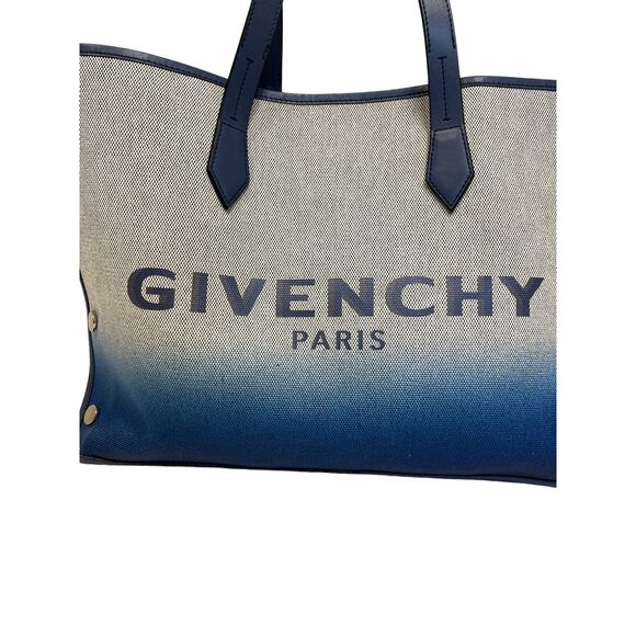 GIVENCHY PARIS Gray Blue Ombre Canvas Logo Bond Tote Shopper Shoulder Bag - Picture 3 of 13